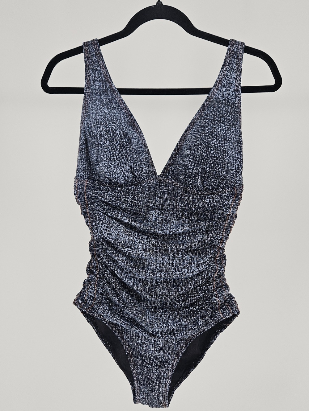 Captiva Textured One Piece Swimsuit Ruched Black White Size 12